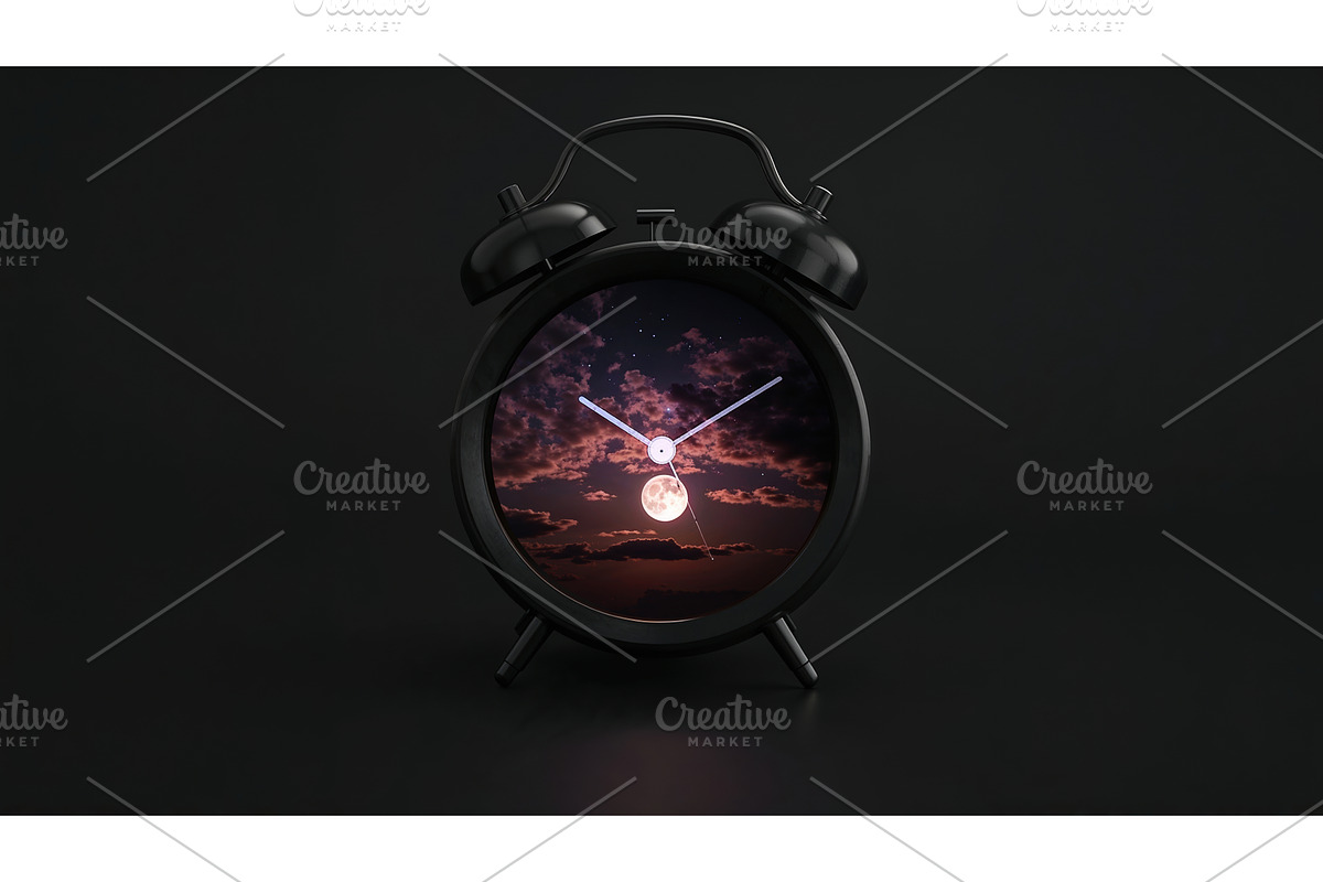 Black alarm clock with a surreal, an Illustration by tilialucida
