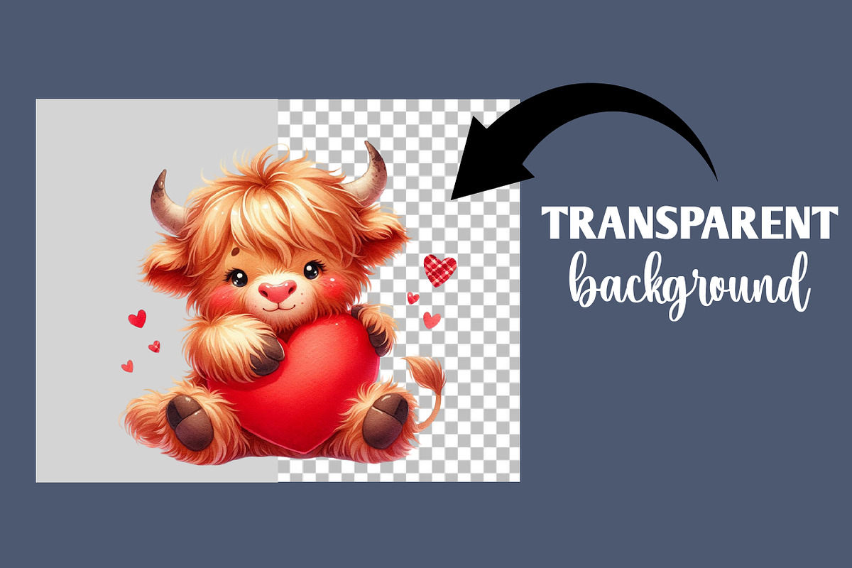 Cute Valentine Highland Cow Clipart, an Illustration by Designworld (Photo 3 of 6)