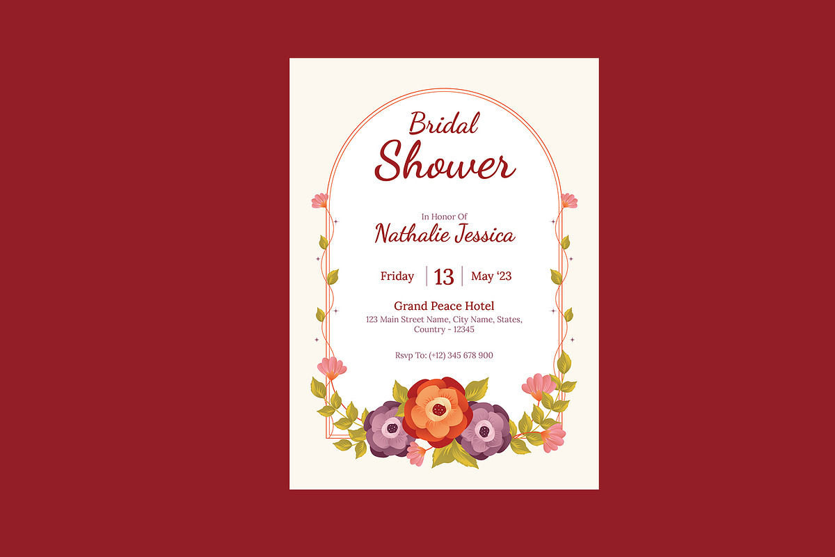 Floral Bridal Shower Invitation, a Card Template by Neermana (Photo 3 of 4)