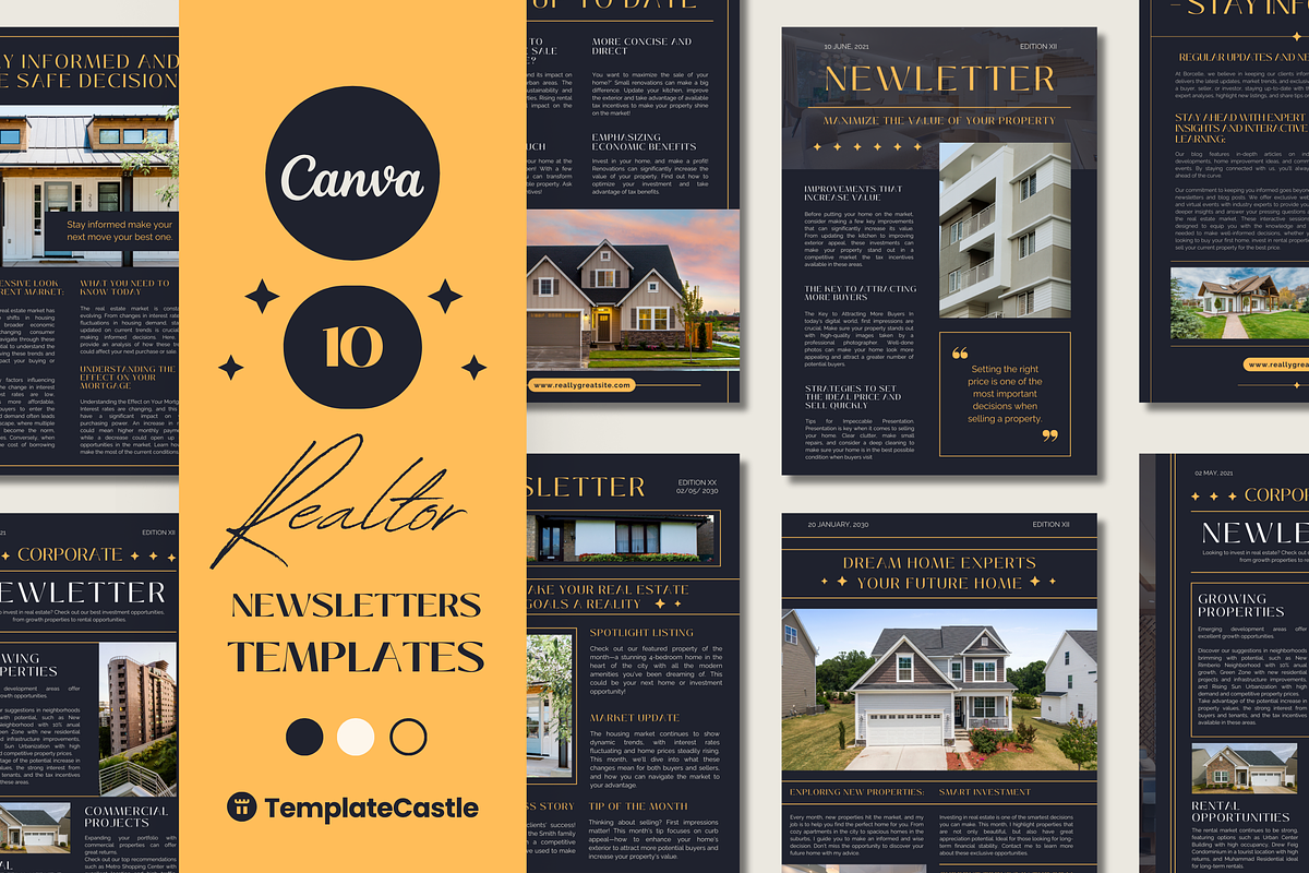 Realtor Newsletters Canva Templates, a Templates & Theme by TemplateCastleStore (Photo 1 of 9)