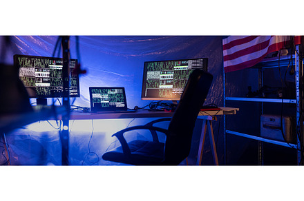 Internet hacker workplace in dark, a Technology Photo by HalfPoint