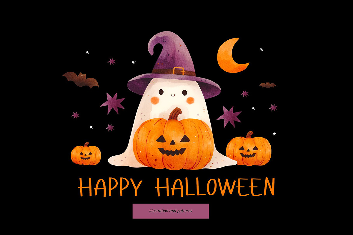 Happy Halloween - watercolor clipart, a Decorative Illustration by MilaCreator (Photo 1 of 7)