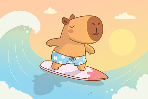 Surfing Capybara, an Animal Illustration by Vector Kitchen by Zoljo