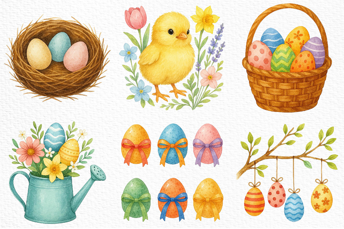 Watercolor Easter Spring Clipart PNG, an Illustration by Craft Nest (Photo 7 of 8)