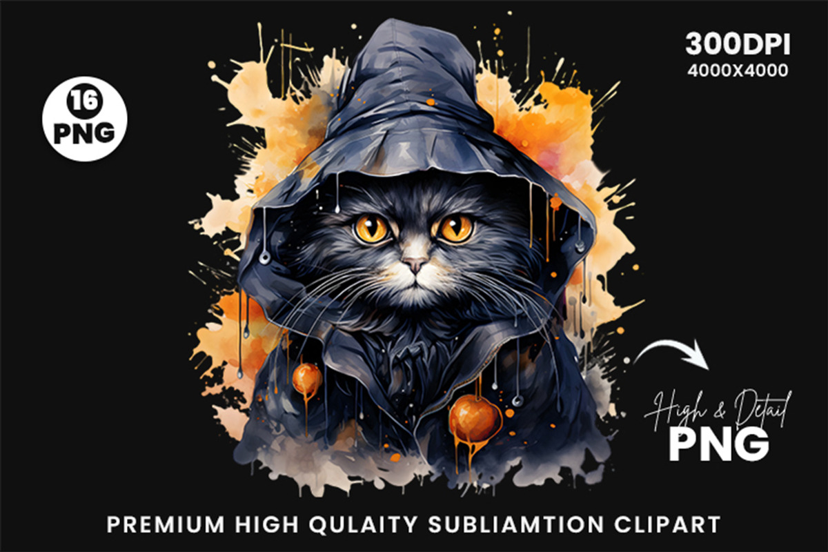 Halloween Cat Witch Clipart Bundle, a Seasonal Illustration by Creative Arslan (Photo 7 of 9)