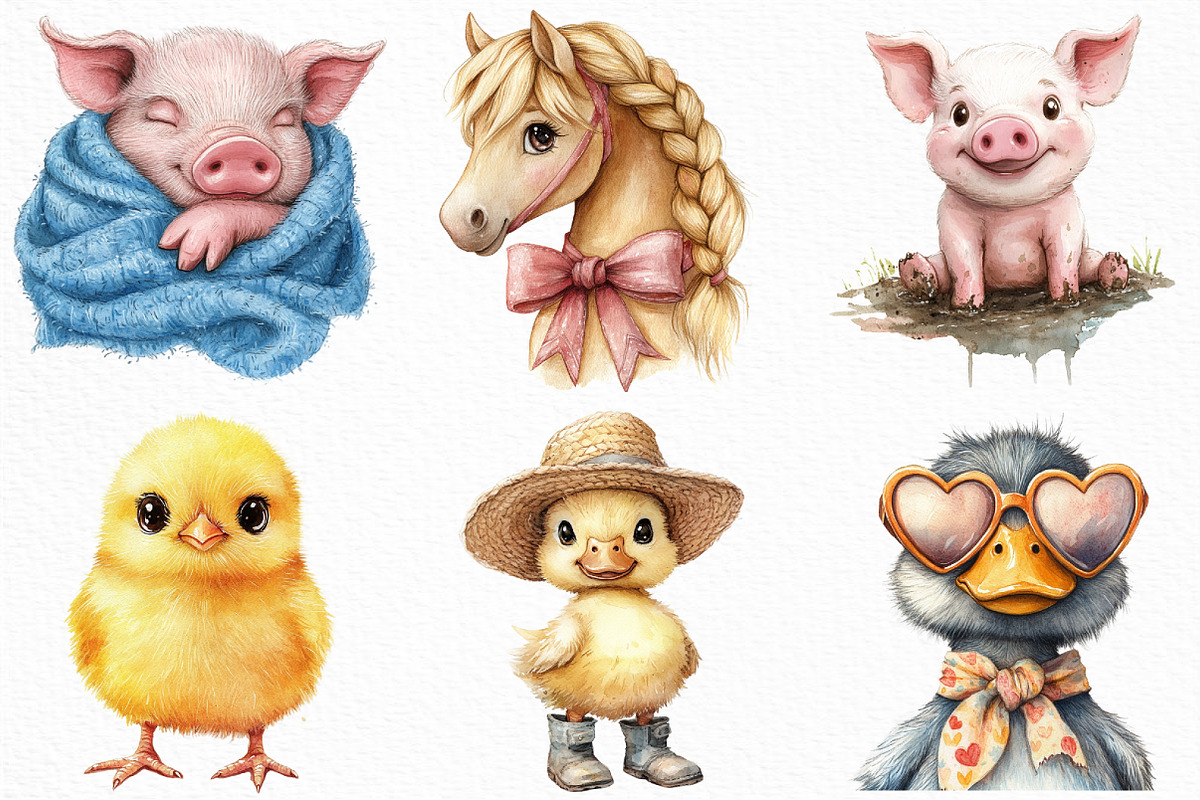 Cute Farm Animals Clipart, an Illustration by Craft Nest (Photo 2 of 6)