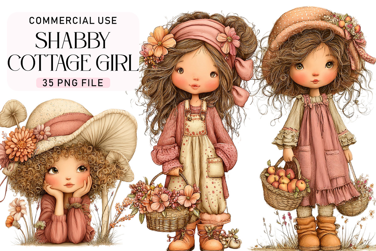 Shabby Cottage Girl Clipart Bundle, a Seasonal Illustration by Daily.Designs (Photo 1 of 5)