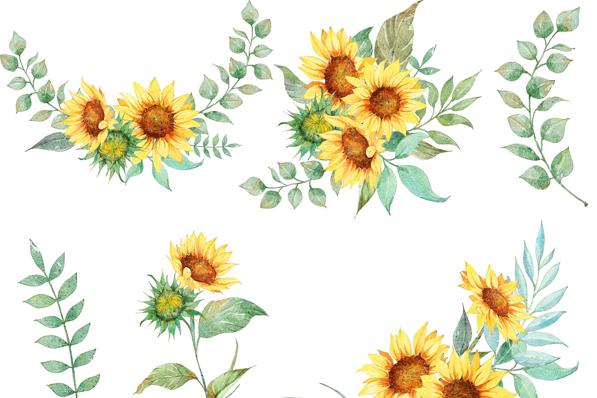 Watercolor Sunflowers Bouquets, an Object Illustration by ArtbyHien (Photo 3 of 5)