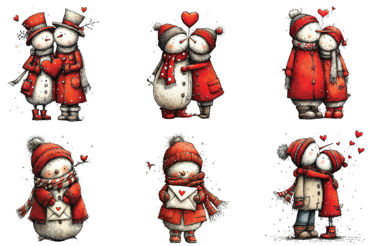 Whimsical Snowman Valentine Clipart, an Illustration by CraftArtStudio (Photo 6 of 6)