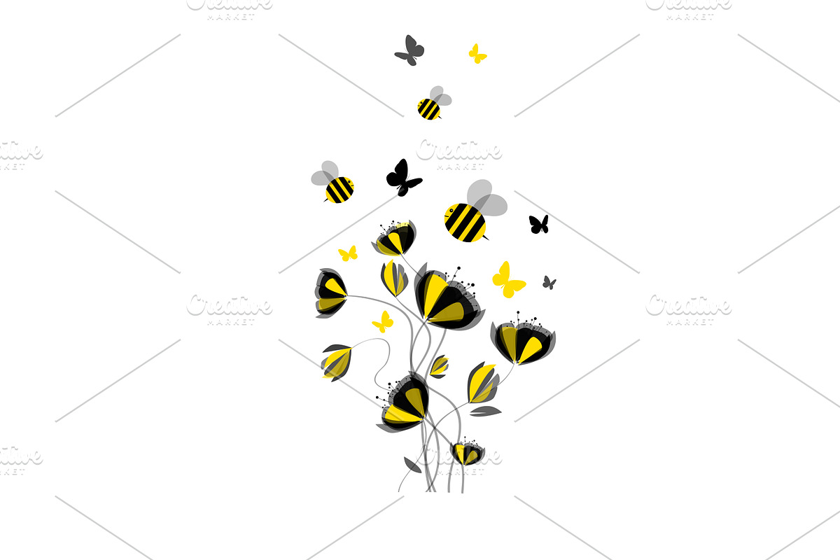 Abstract black yellow flowers and, an Object Illustration by Nenahliadava Design