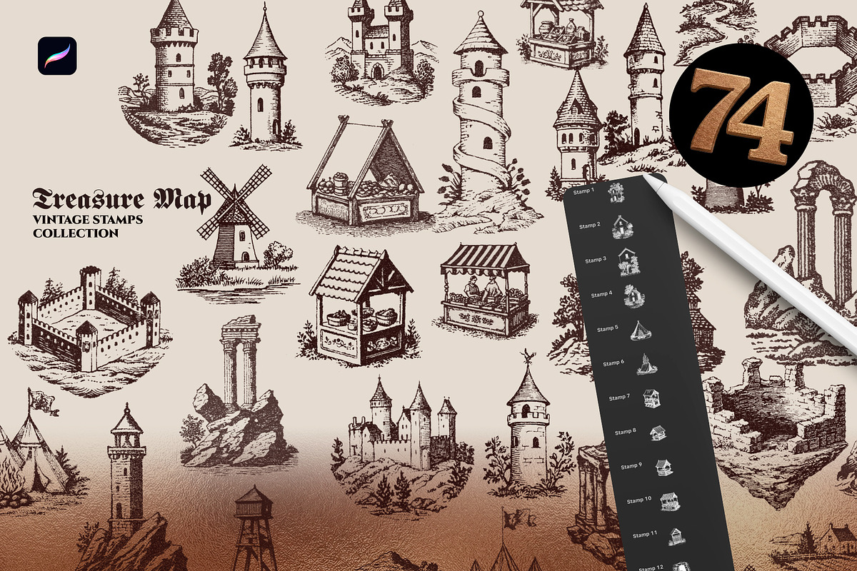 Treasure Map Procreate Brushes, a Shape Add-On by Spasibenko Art (Photo 3 of 13)