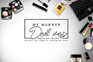 Luxury brand makeup desk mockup containing chanel, stock photography, and