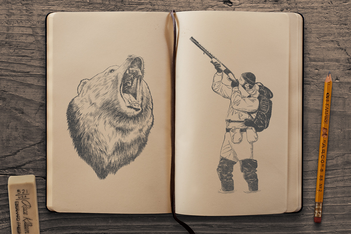 Hunting hand drawn logo elements, an Animal Illustration by Akimo Mia (Photo 6 of 6)