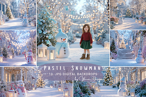 Pastel Snowman Christmas Backdrop