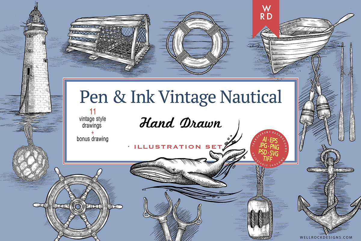 Pen & Ink Vintage Nautical + Bonus, an Object Illustration by Well Rock Designs (Photo 1 of 5)