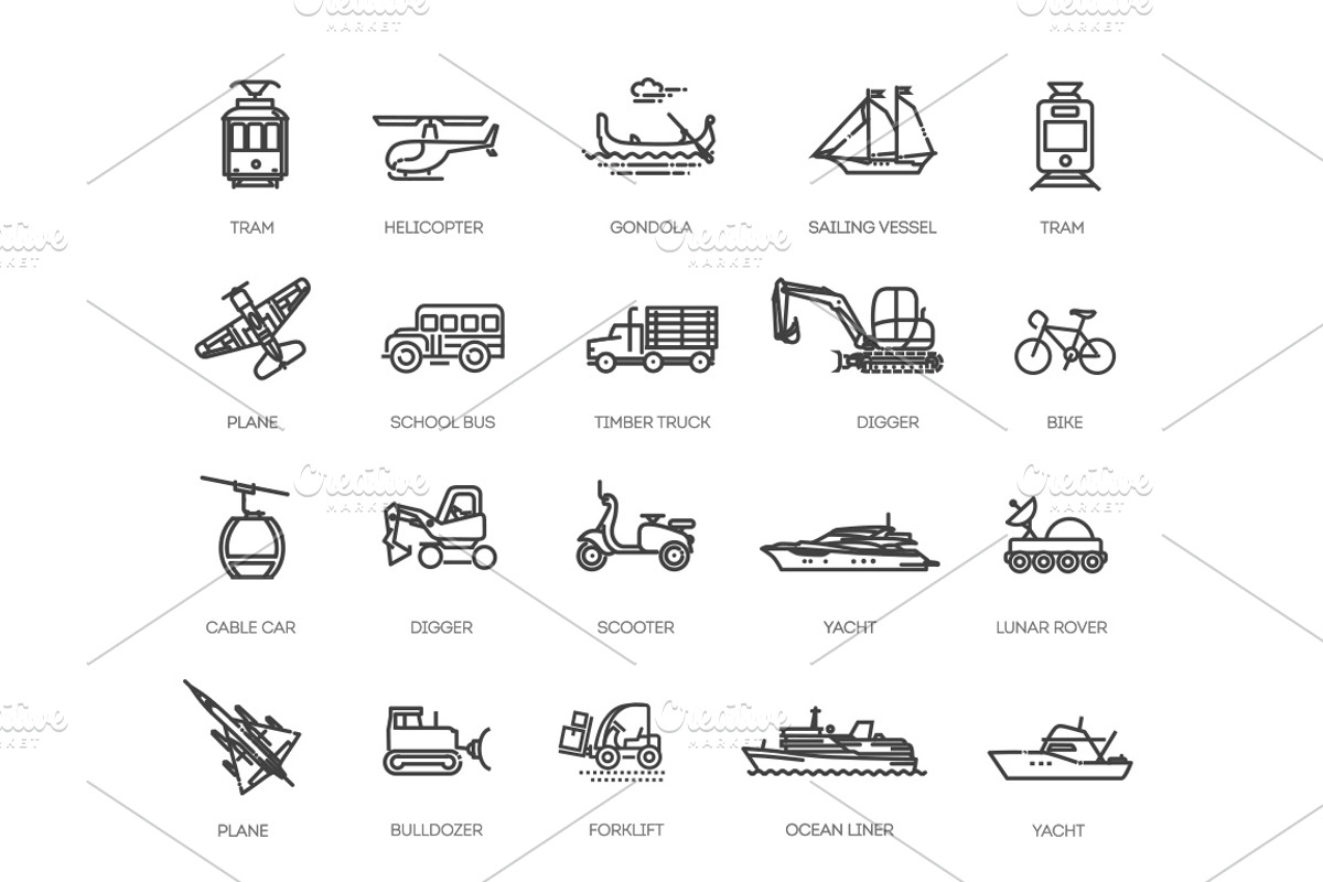 Transport, Vehicle icons, an Outline Icon by Tettygreen (Photo 2 of 2)