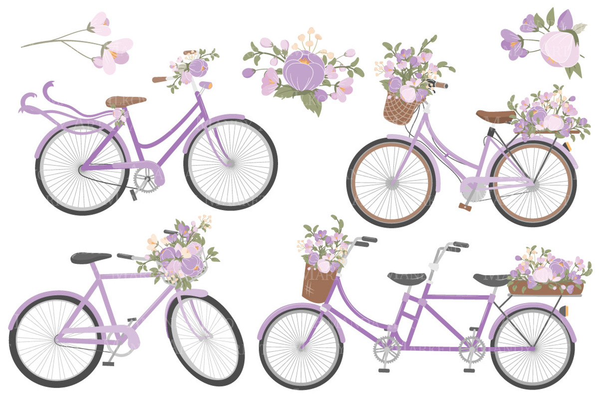 Lavender Floral Bicycles Clipart, an Illustration by Amanda Ilkov (Photo 3 of 5)