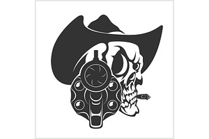 Skull In Cowboy Hat And Gun