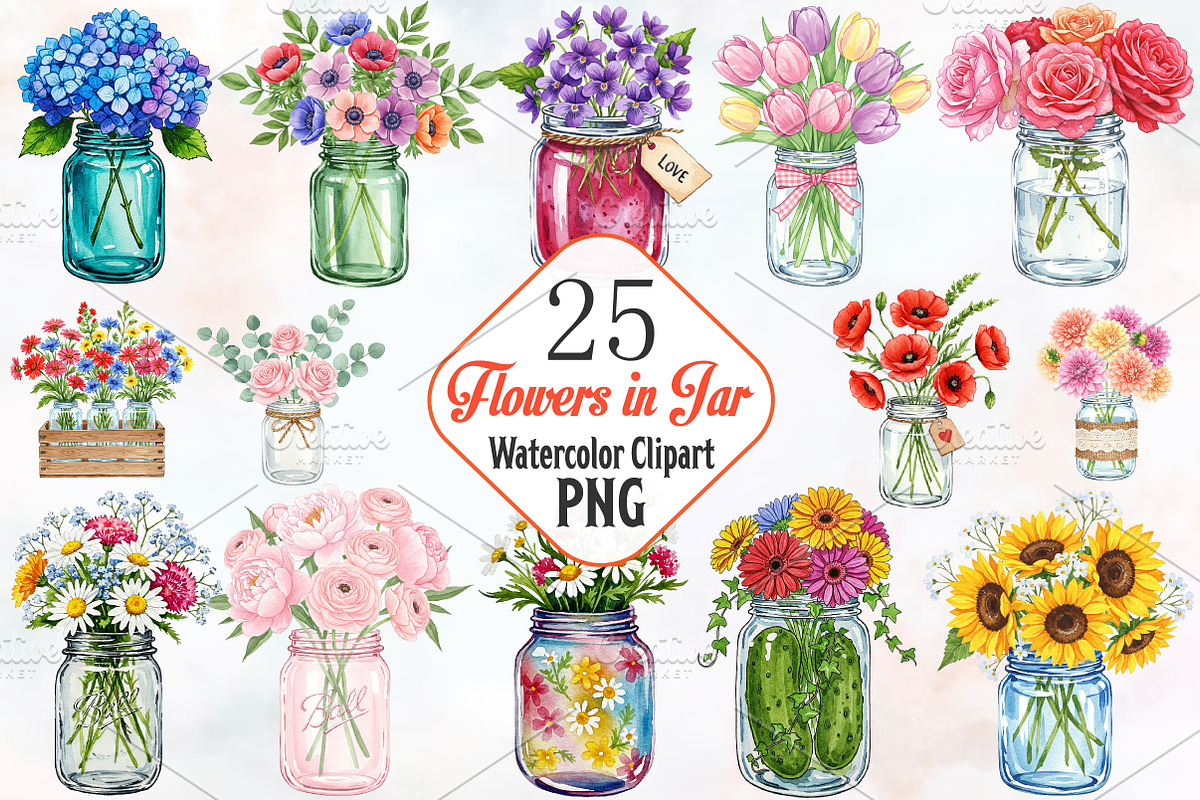 Flowers in Jar Sublimation Clipart, an Illustration by RobertsArt (Photo 1 of 7)