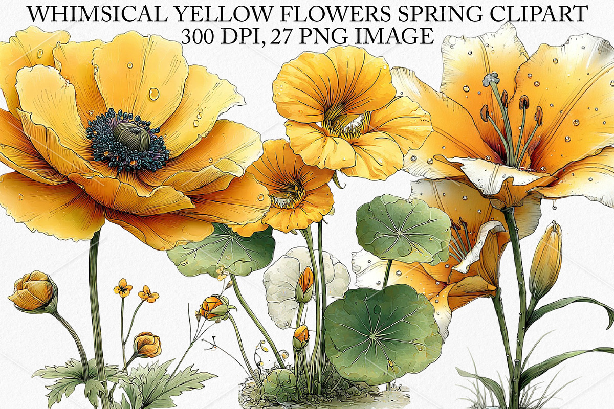 Whimsical Yellow Flowers Spring PNG, an Illustration by Canvas Craft (Photo 1 of 7)