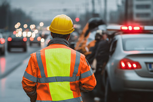 A construction worker wearing a safe, a Photo by Tanuart