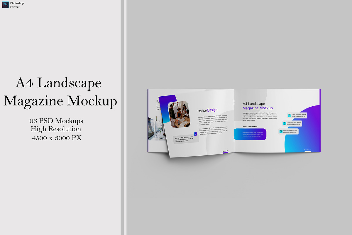 A4 Landscape Magazine Mockups, a Books & Magazine Mockup by Ataku Design