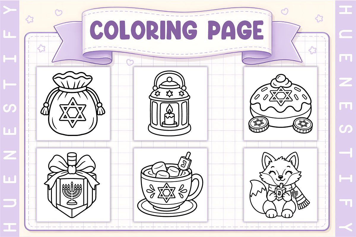 Hanukkah Coloring Book, a Seasonal Illustration by HueNestify (Photo 2 of 4)