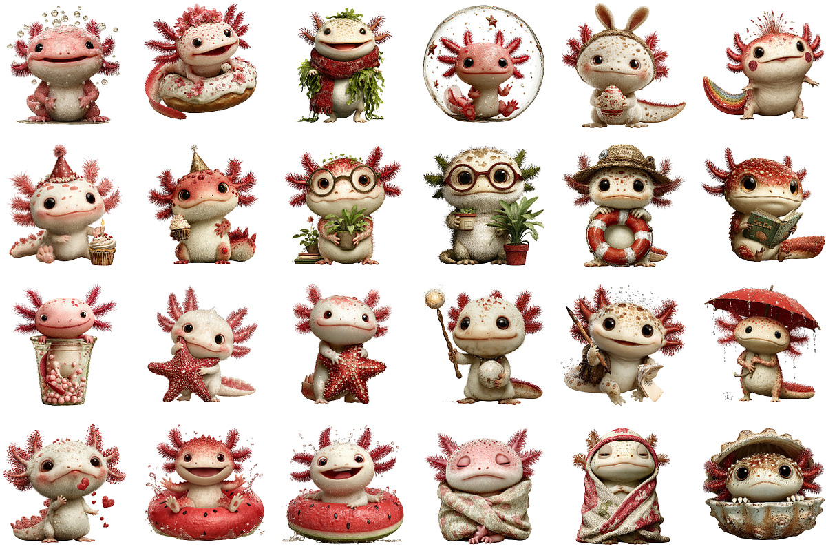 Watercolor Cute Axolotl Clipart Bund, an Illustration by Sublimation Artist (Photo 2 of 6)
