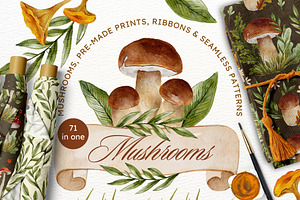 Mushroom Watercolor Fall Graphics