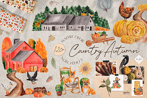 Country Autumn Watercolor. Harvest