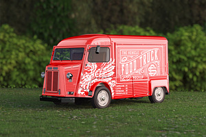 Vintage Food Truck Scene Mockup