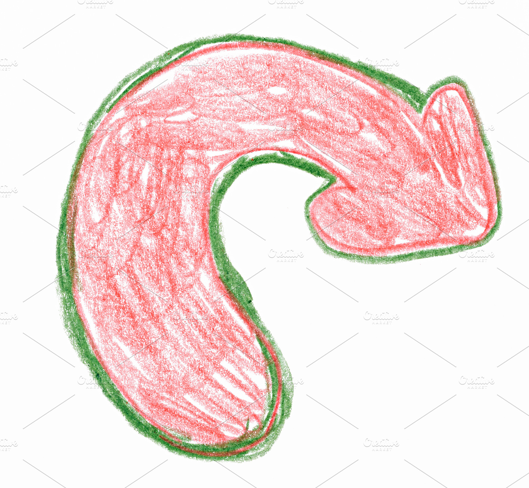A wide arrow drawn in red pencil, smoothly curved in a semicircl, an Abstract Photo by ndanko