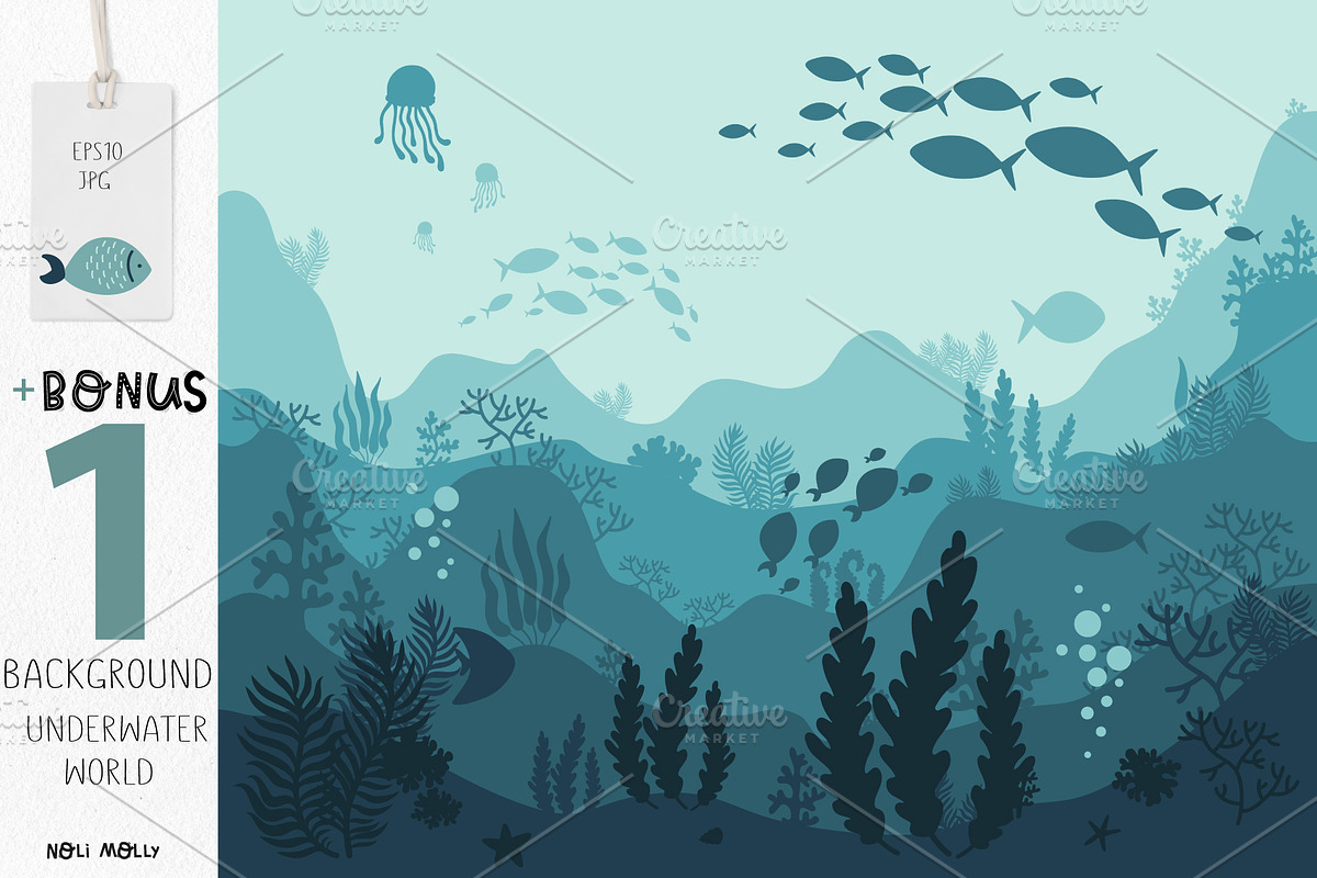 Cute animals. Underwater World, a Background Graphic by Noli Molly Store (Photo 11 of 12)