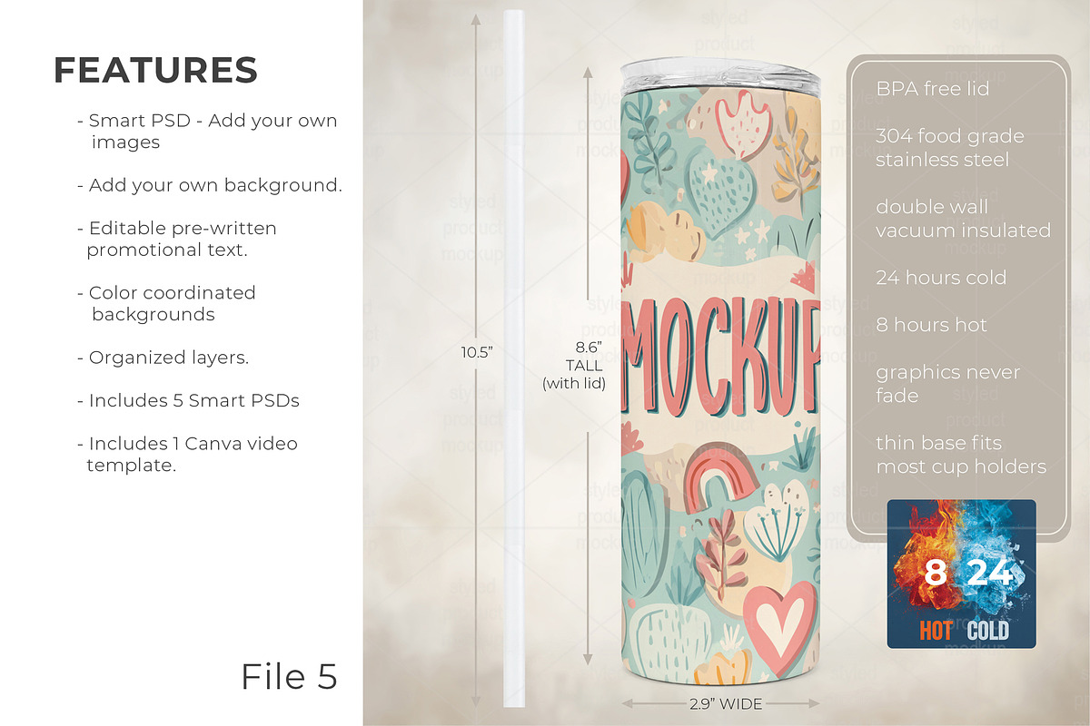20oz Tumbler Mockup Listing Kit, a Cups & Container Mockup by StyledProductMockups (Photo 6 of 8)