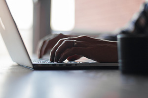 Typing on laptop, a Technology Photo by HaithamSimas