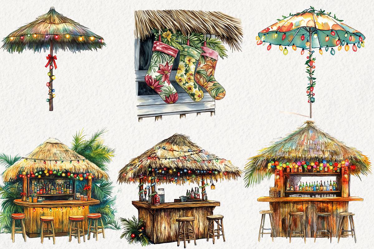 Tropical Aloha Christmas Clipart, an Illustration by NadiaTheronArt (Photo 4 of 5)