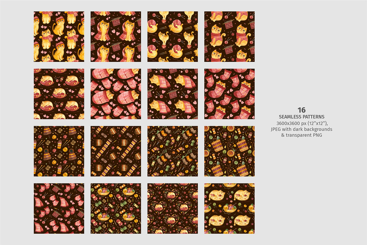 Cute cats, Knitwear seamless pattern, a Pattern Graphic by Valin Malin (Photo 3 of 14)