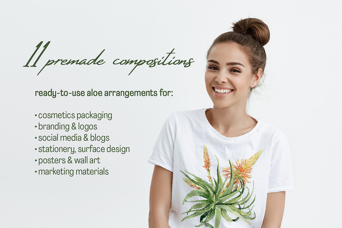 Aloe Watercolor Collection, a Decorative Illustration by WatercolorElena (Photo 4 of 11)