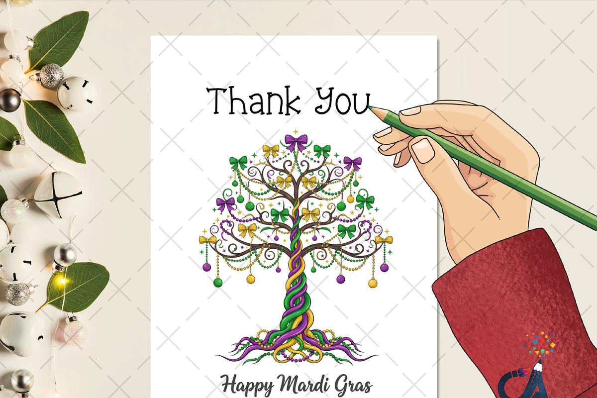 Watercolor Mardi Gras Bead Tree, an Illustration by Creative Art (Photo 2 of 6)