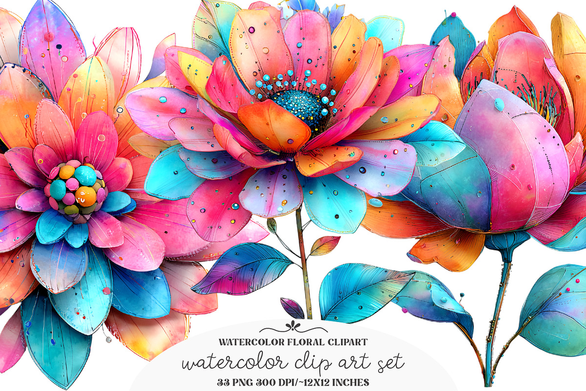Watercolor Spring Floral Clipart, an Illustration by GatewayDesign (Photo 3 of 3)