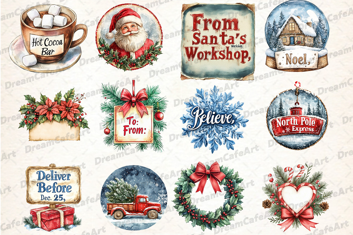 Vintage Christmas Label Sublimation, an Illustration by DreamCafeArt (Photo 3 of 5)