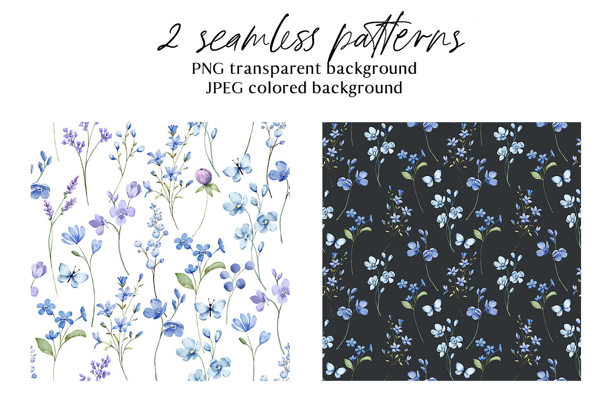Blue flowers watercolor PNG clipart., a Decorative Illustration by Larisa Maslova (Photo 6 of 9)