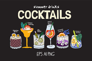 Summer Cocktails & Drinks Collection, a Food Illustration by Luamor