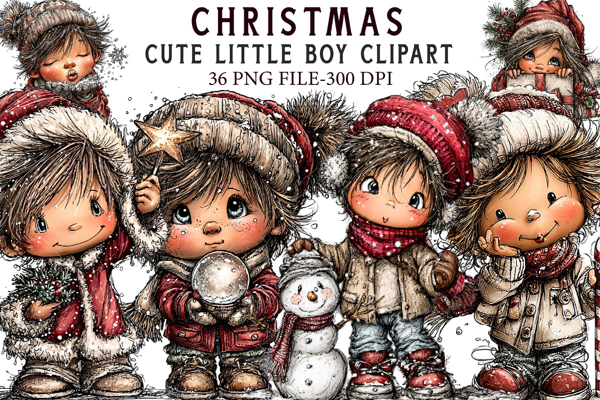 Cute Little Christmas Boy Clipart, an Illustration by Libby Wishes (Photo 1 of 7)