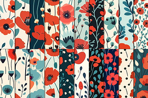 20 Seamless Poppy Flowers Patterns