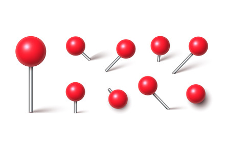 3d red pin. Plastic map push pins, an Object Illustration by Frogella