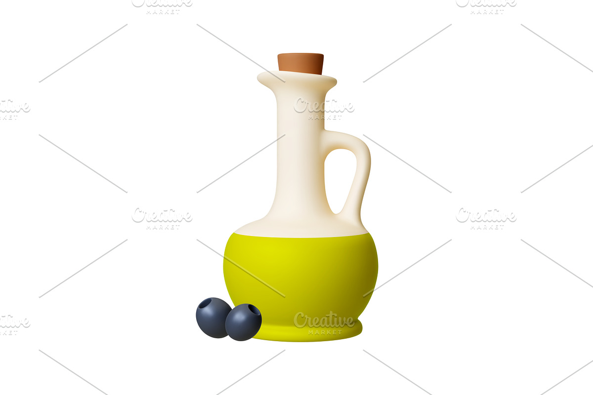 Olive oil jar 3d icon. Decanter of, a Food Illustration by Valerie Bodnar