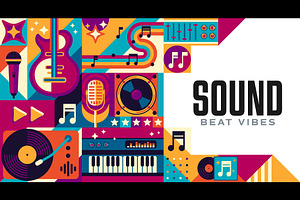 Music sound mosaic banner, a Decorative Illustration by Vector Tradition