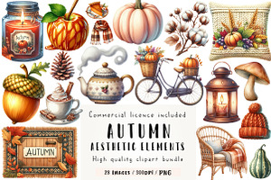 Autumn Aesthetic Elements Clipart, an Illustration by CreationArt