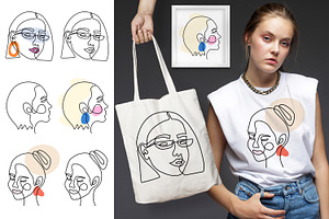 One Line Drawing Woman Face SVG PNG